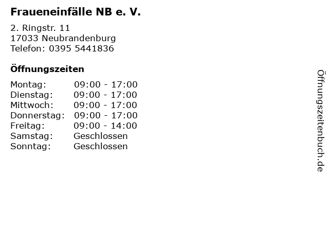 Fraueneinfälle NB e. V. in Neubrandenburg: Adresse und Öffnungszeiten