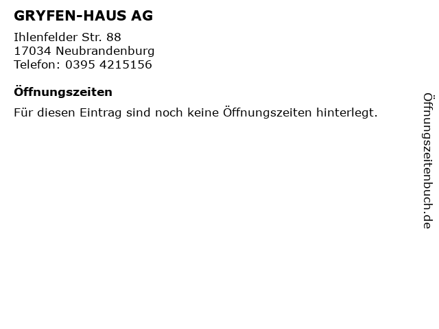 GRYFEN-HAUS AG in Neubrandenburg: Adresse und Öffnungszeiten