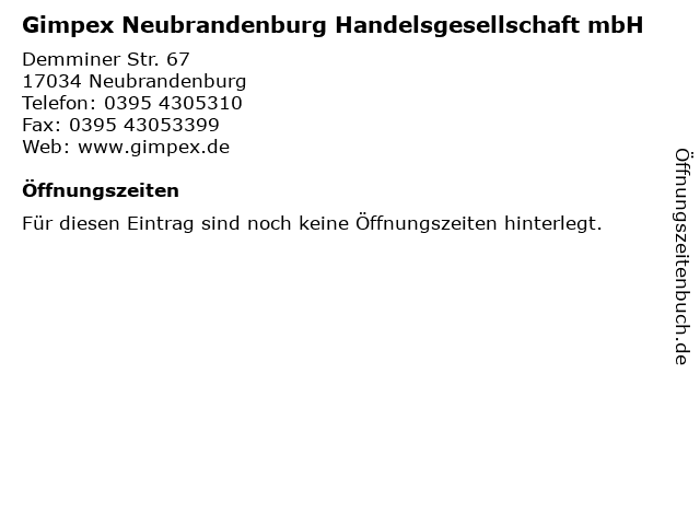 Gimpex Neubrandenburg Handelsgesellschaft mbH in Neubrandenburg: Adresse und Öffnungszeiten