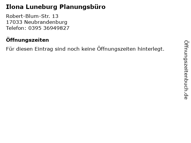 Ilona Luneburg Planungsbüro in Neubrandenburg: Adresse und Öffnungszeiten