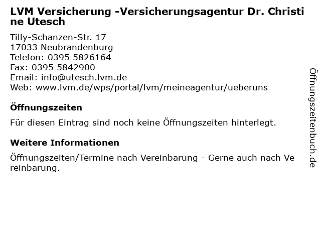 LVM Versicherung -Versicherungsagentur Dr. Christine Utesch in Neubrandenburg: Adresse und Öffnungszeiten
