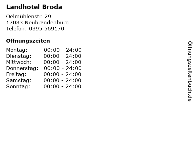 Landhotel Broda in Neubrandenburg: Adresse und Öffnungszeiten