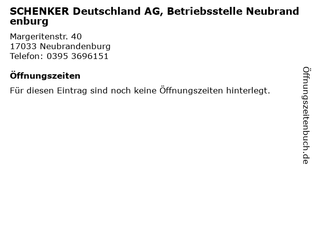 SCHENKER Deutschland AG, Betriebsstelle Neubrandenburg in Neubrandenburg: Adresse und Öffnungszeiten