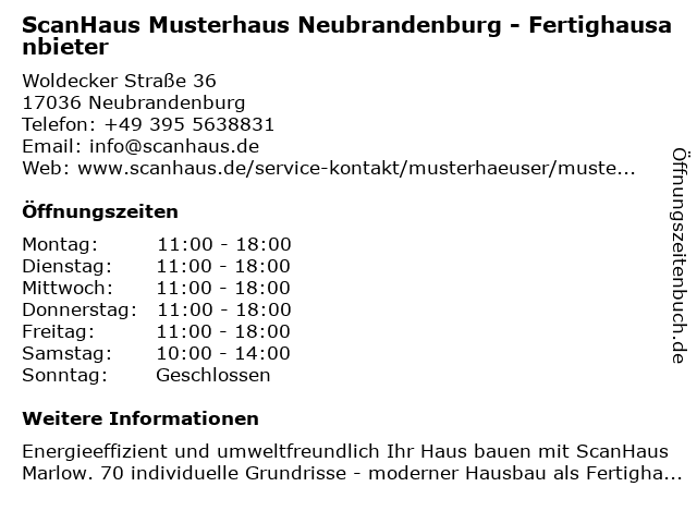 ScanHaus Musterhaus Neubrandenburg - Fertighausanbieter in Neubrandenburg: Adresse und Öffnungszeiten