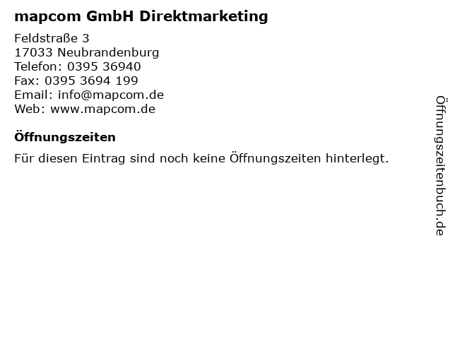 mapcom GmbH Direktmarketing in Neubrandenburg: Adresse und Öffnungszeiten