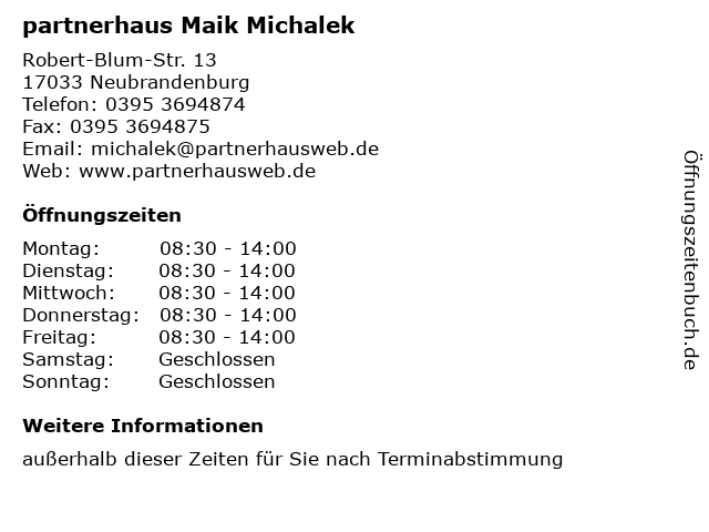 partnerhaus Maik Michalek in Neubrandenburg: Adresse und Öffnungszeiten
