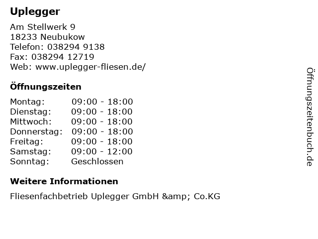 Uplegger in Neubukow: Adresse und Öffnungszeiten