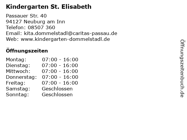 Kindergarten St. Elisabeth in Neuburg am Inn: Adresse und Öffnungszeiten