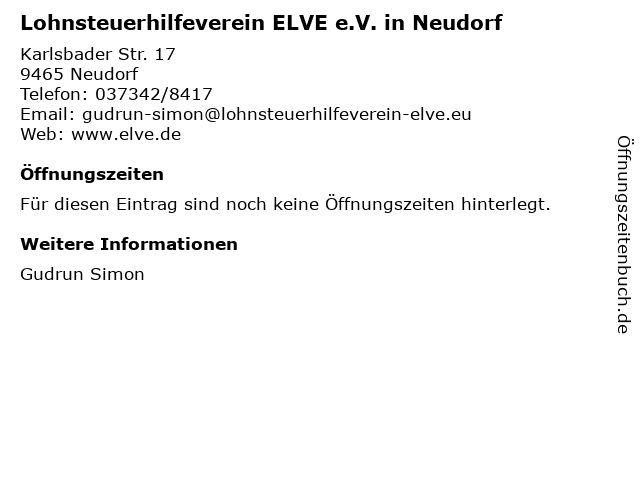Lohnsteuerhilfeverein ELVE e.V. in Neudorf in Neudorf: Adresse und Öffnungszeiten