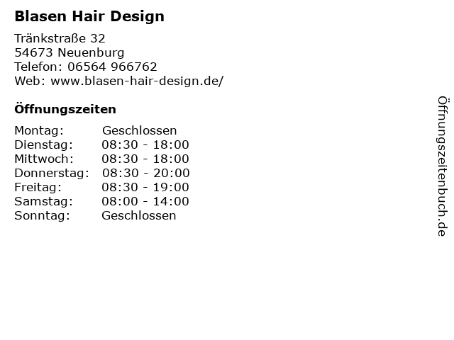 Blasen Hair Design in Neuenburg: Adresse und Öffnungszeiten