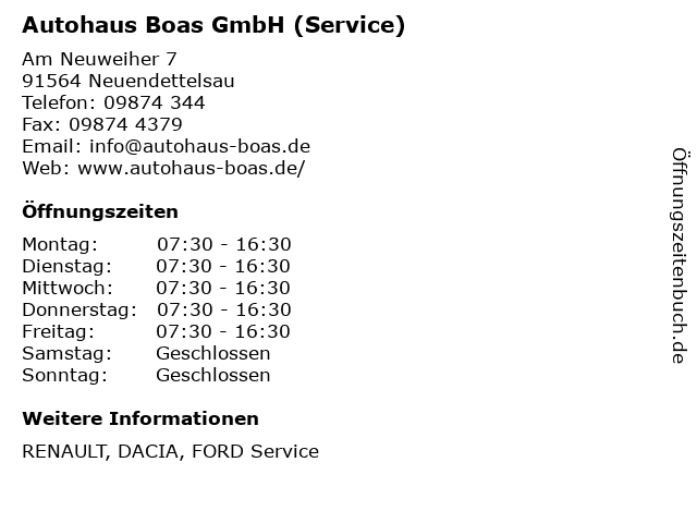 Autohaus Boas GmbH (Service) in Neuendettelsau: Adresse und Öffnungszeiten
