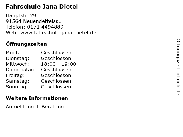 Fahrschule Jana Dietel in Neuendettelsau: Adresse und Öffnungszeiten