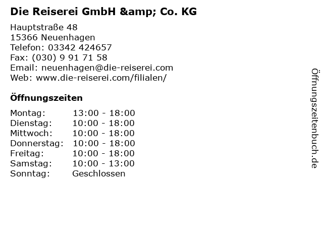 Die Reiserei GmbH & Co. KG in Neuenhagen: Adresse und Öffnungszeiten