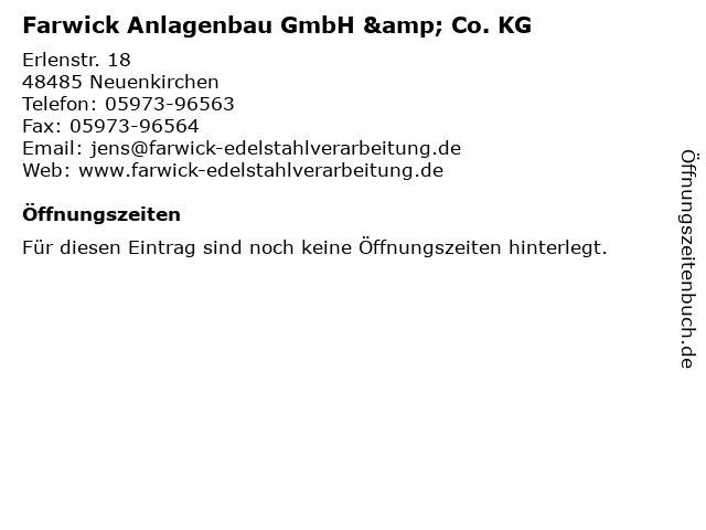 Farwick Anlagenbau GmbH & Co. KG in Neuenkirchen: Adresse und Öffnungszeiten