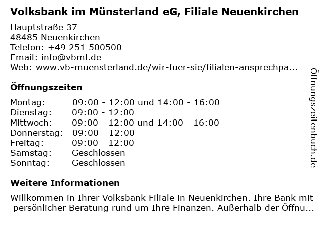 ᐅ Offnungszeiten Vr Bank Kreis Steinfurt Eg Geschaftsstelle