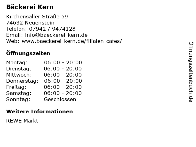 Bäckerei Kern in Neuenstein: Adresse und Öffnungszeiten