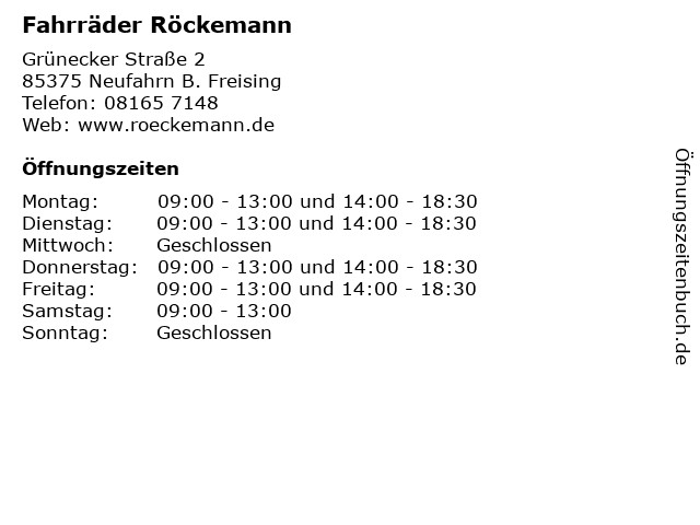 Fahrräder Röckemann in Neufahrn B. Freising: Adresse und Öffnungszeiten