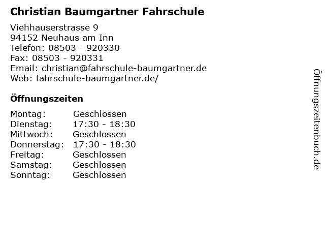 Christian Baumgartner Fahrschule in Neuhaus am Inn: Adresse und Öffnungszeiten