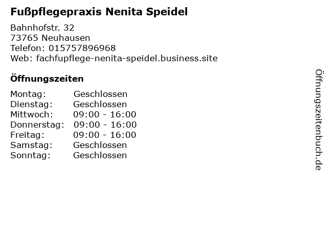 Fußpflegepraxis Nenita Speidel in Neuhausen: Adresse und Öffnungszeiten
