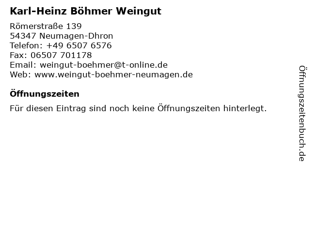 Karl-Heinz Böhmer Weingut in Neumagen-Dhron: Adresse und Öffnungszeiten