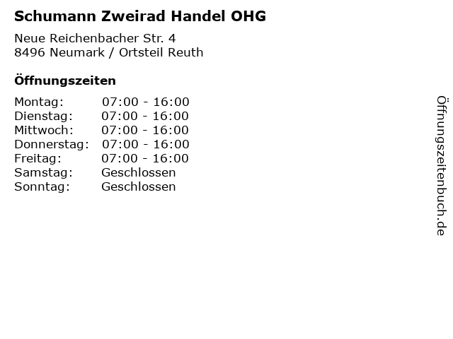 Schumann Zweirad Handel OHG in Neumark / Ortsteil Reuth: Adresse und Öffnungszeiten