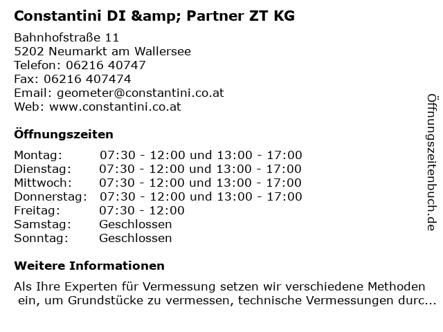 Constantini DI & Partner ZT KG in Neumarkt am Wallersee: Adresse und Öffnungszeiten