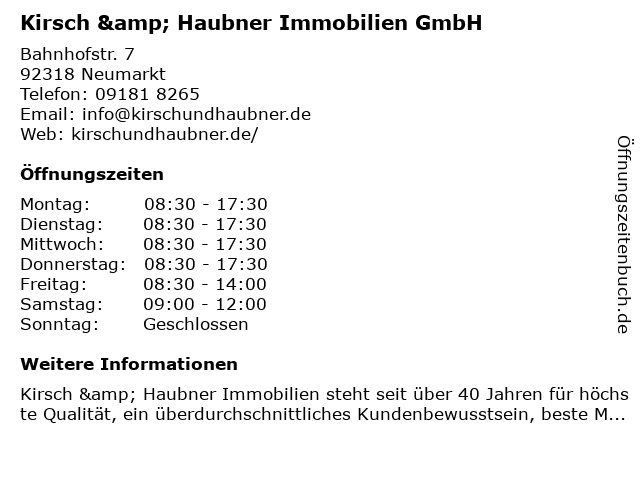 ᐅ Offnungszeiten Kirsch Haubner Immobilien Gmbh Bahnhofstr 7 In Neumarkt I D Opf
