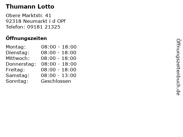 Thumann Lotto in Neumarkt i d OPf: Adresse und Öffnungszeiten