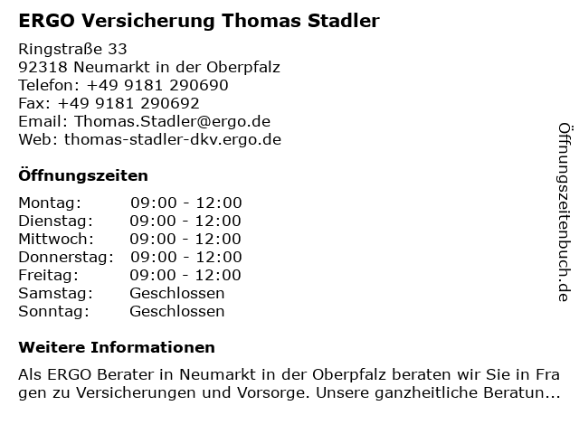 DKV Deutsche Krankenversicherung Thomas Stadler in Neumarkt in der Oberpfalz: Adresse und Öffnungszeiten