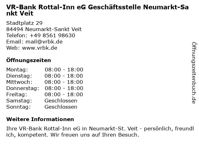 ᐅ Offnungszeiten Vr Bank Rottal Inn Eg Geschaftsstelle Neumarkt