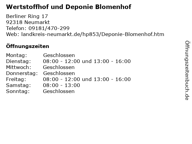 Wertstoffhof und Deponie Blomenhof in Neumarkt: Adresse und Öffnungszeiten