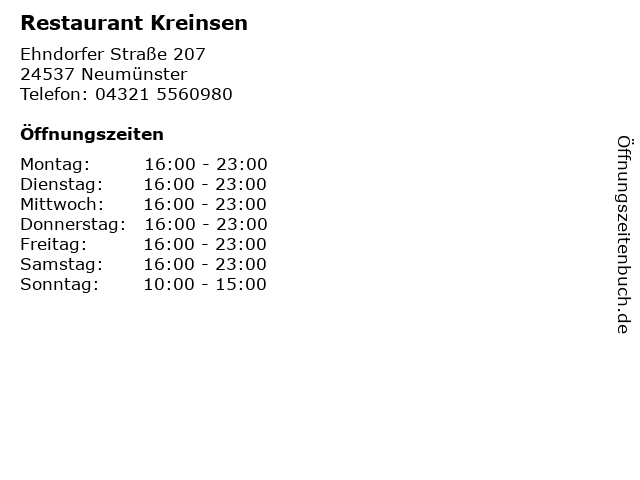 ᐅ Offnungszeiten Restaurant Kreinsen Ehndorfer Strasse 207 In