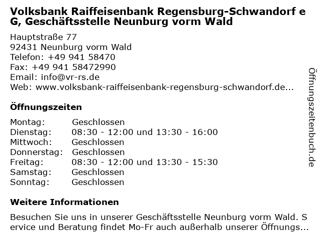 ᐅ Offnungszeiten Volksbank Raiffeisenbank Regensburg Schwandorf
