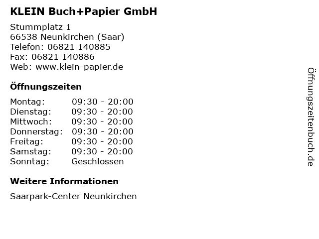 KLEIN Buch+Papier GmbH in Neunkirchen (Saar): Adresse und Öffnungszeiten