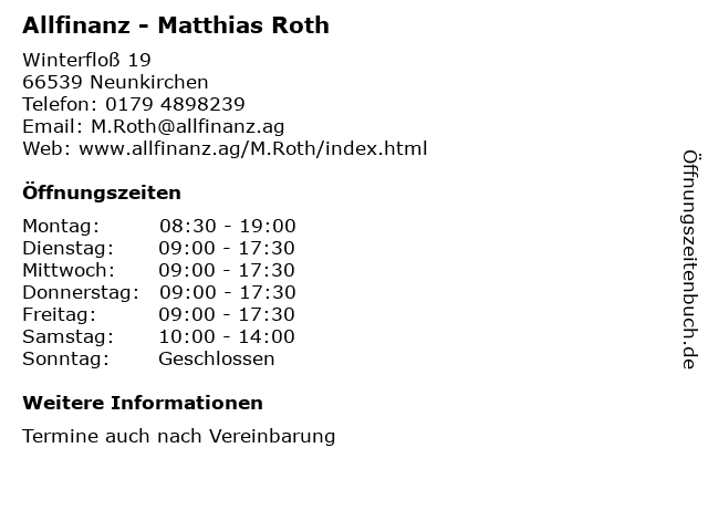 Allfinanz - Matthias Roth in Neunkirchen: Adresse und Öffnungszeiten