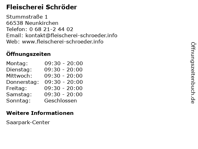 Fleischerei Schröder in Neunkirchen: Adresse und Öffnungszeiten