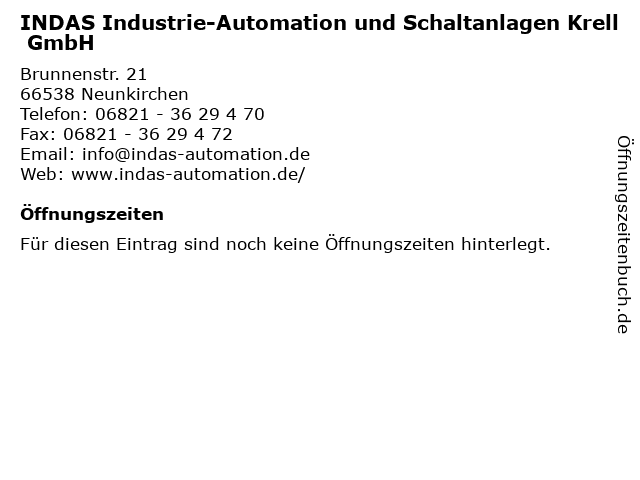 INDAS Industrie-Automation und Schaltanlagen Krell GmbH in Neunkirchen: Adresse und Öffnungszeiten