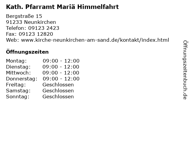 Kath. Pfarramt Mariä Himmelfahrt in Neunkirchen: Adresse und Öffnungszeiten