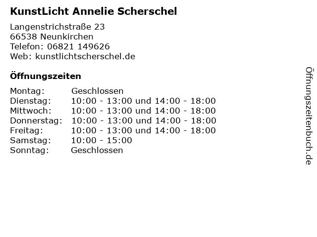 KunstLicht Annelie Scherschel in Neunkirchen: Adresse und Öffnungszeiten