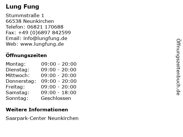 Lung Fung in Neunkirchen: Adresse und Öffnungszeiten