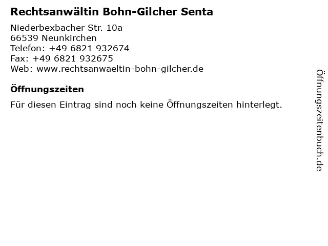 Rechtsanwältin Bohn-Gilcher Senta in Neunkirchen: Adresse und Öffnungszeiten