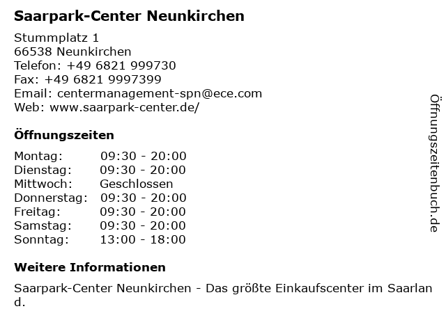 Saarpark-Center Neunkirchen in Neunkirchen: Adresse und Öffnungszeiten