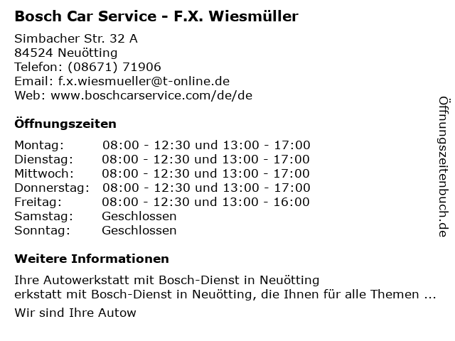 Bosch Car Service - F.X. Wiesmüller in Neuötting: Adresse und Öffnungszeiten