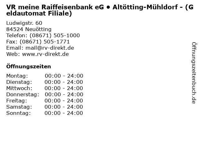 ᐅ Offnungszeiten Vr Meine Raiffeisenbank Eg Altotting Muhldorf