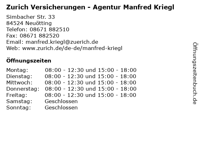 Zurich Versicherungen - Agentur Manfred Kriegl in Neuötting: Adresse und Öffnungszeiten