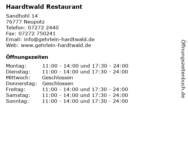Haardtwald Restaurant in Neupotz: Adresse und Öffnungszeiten