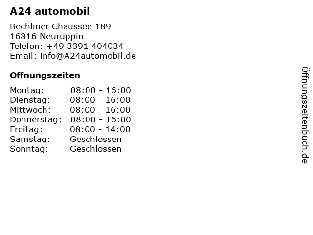 A24 automobil in Neuruppin: Adresse und Öffnungszeiten