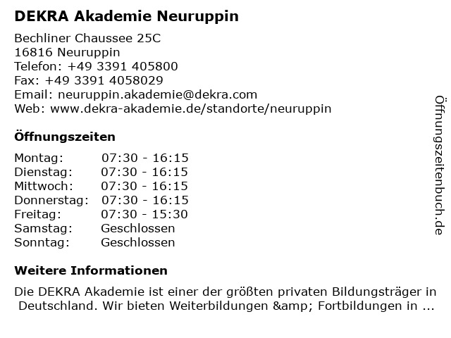 DEKRA Akademie Neuruppin in Neuruppin: Adresse und Öffnungszeiten