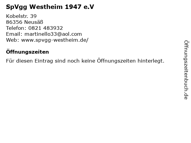 SpVgg Westheim 1947 e.V in Neusäß: Adresse und Öffnungszeiten