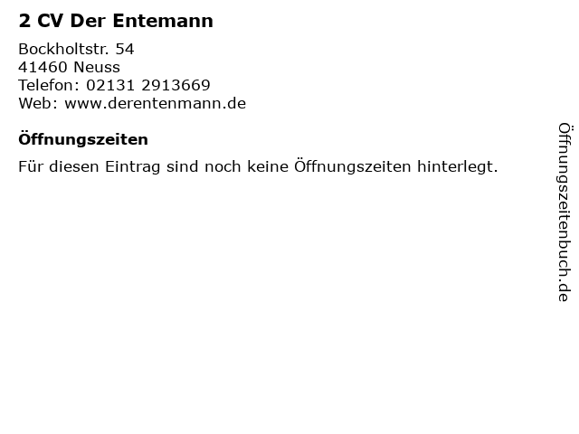 2 CV Der Entemann in Neuss: Adresse und Öffnungszeiten